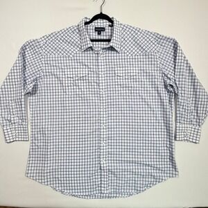 Panhandle Slim Western Shirt Men's 20 37 White Blue Plaid Pearl Snap Cowboy Top